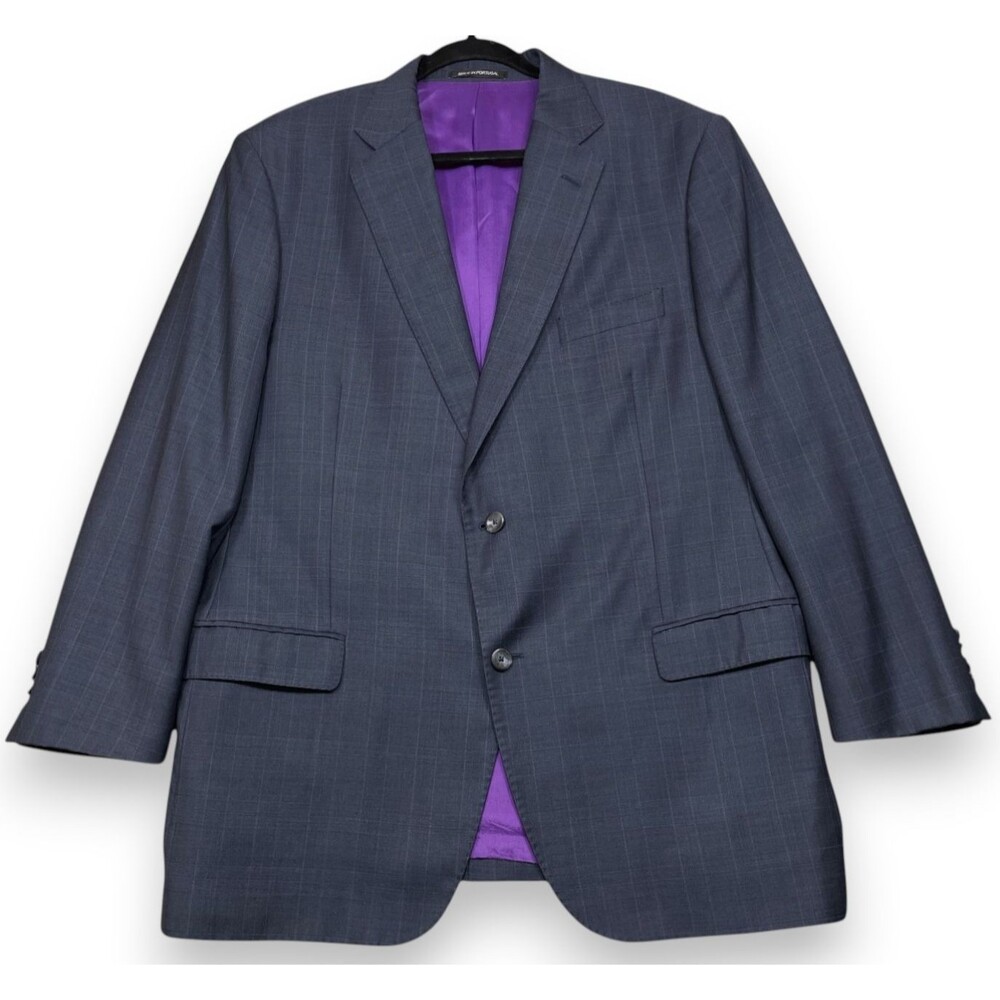 J. Hilburn Sport Coat Mens 46R Blue Gray Plaid Vitale Barberis Canonico Wool